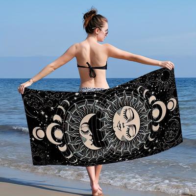 Bohemian Sun Moon Pattern Polyester Beach Towel, Quick-Dry High Absorbency for Bath Beach Swimming