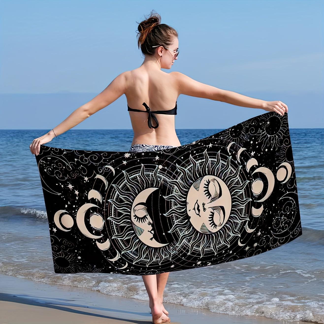 

Bohemian Sun Moon Pattern Polyester Beach Towel, Quick-Dry High Absorbency for Bath Beach Swimming W40*H60(CM)