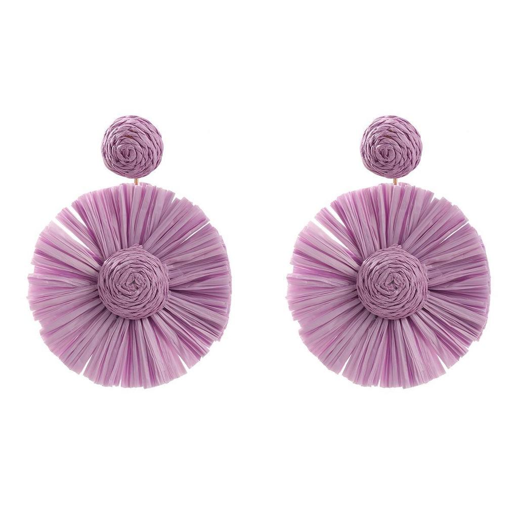 Bohemian Round Floral Woven Raffia Earrings for Women