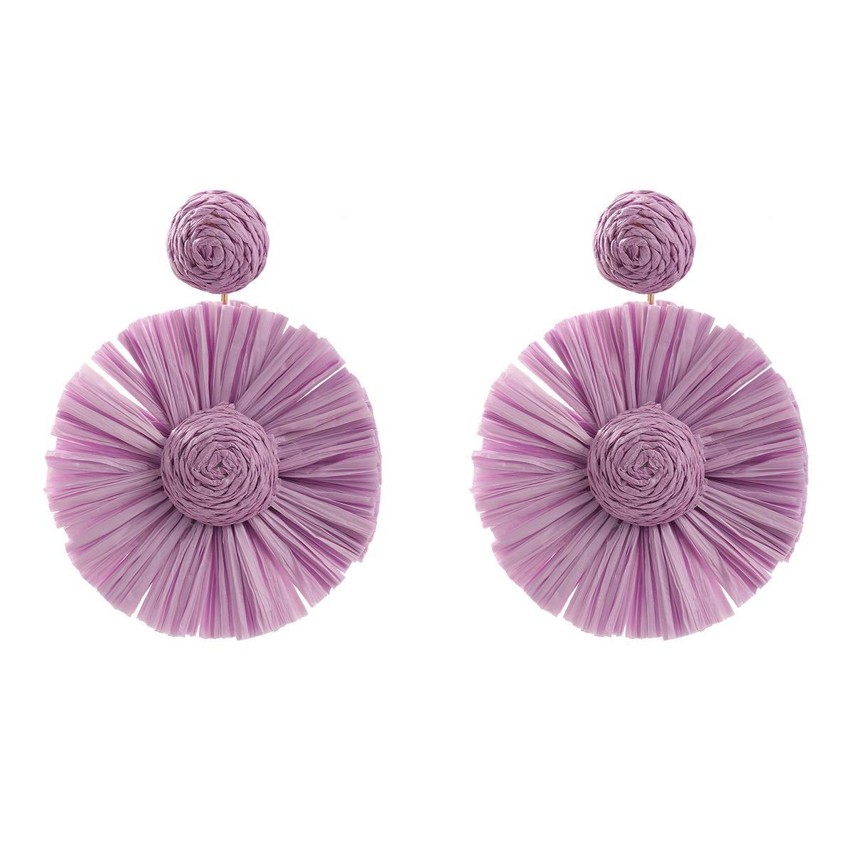 

Богемные круглые цветочные плетеные серьги из рафии для женщин фиолетовый