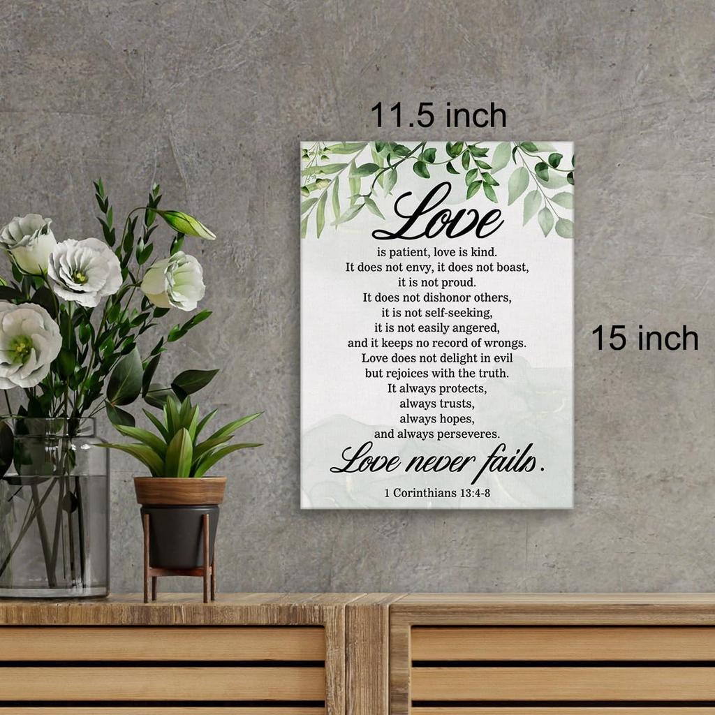 Christian Canvas Wall Art Love Is Patient Love Is Kind 1 Corinthians 13:4-8 Canvas Print Positive Scripture Painting Home Bedroom Wall Decor Framed
