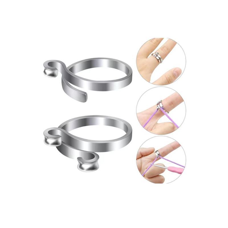 2Pcs Adjustable Knitting Crochet Loop Ring Knittied Yarn Guide Finger Faster Holder Thimble Crocheters Thread Ring Sewing Tools
