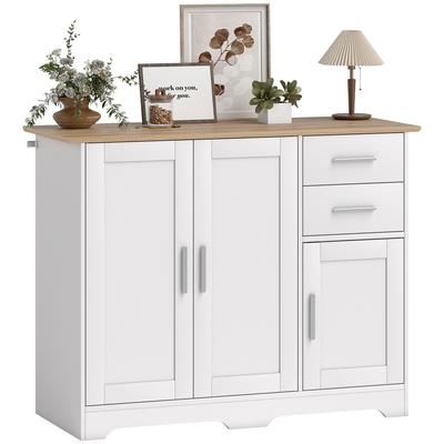 Comodă pentru living, unitate de depozitare cu 2 sertare, 3 uși și raft reglabil, 100 x 40 x 78 cm, alb și lemn natural
