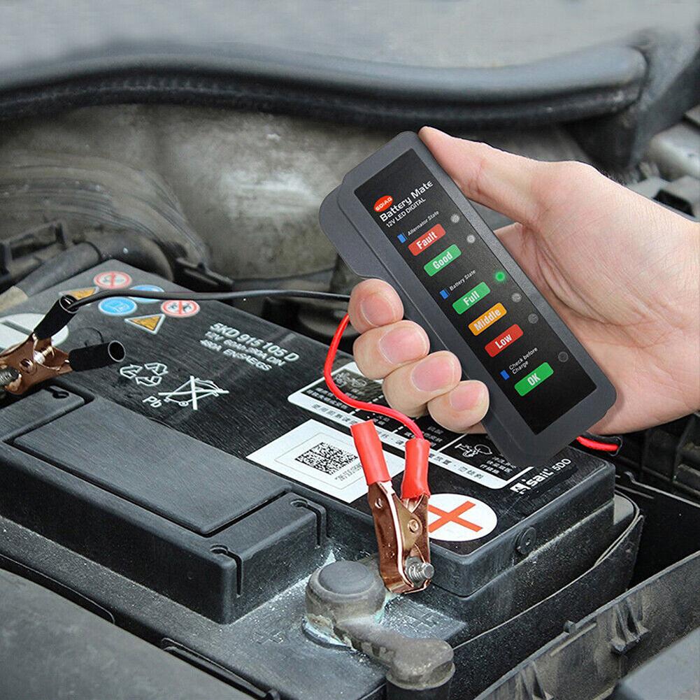 12V Battery Diagnostic Tool Digital Auto Battery Tester 6 LED Display Digital Battery Monitoring Meter for Car Motorcycle Trucks