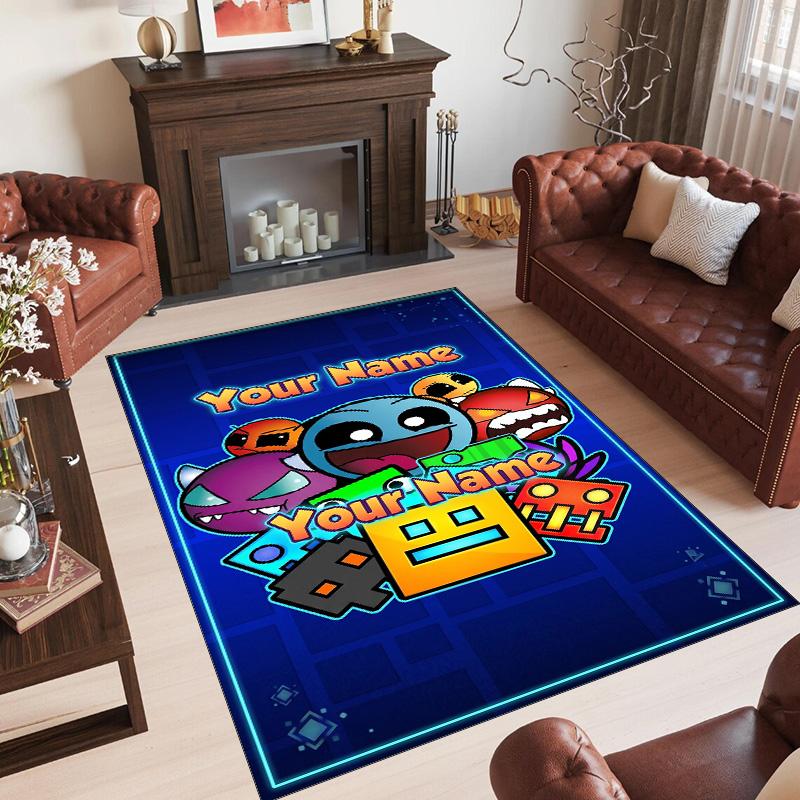 Personalized Crystal Velvet Carpet Custom Name Text,Geometry Dash Anti Slip Area Rug For Home Decoration