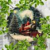 Metal Tin Sign Vintage Christmas Tree Train Wall Art Home Kitchen Decor