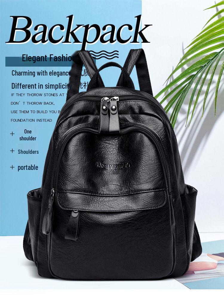 Women's Versatile PU Leather Large Capacity Backpack Handbag
