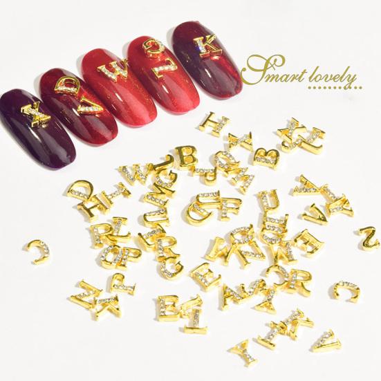 26Pcs Rhinestones Nails Studs Wear Resistant Remove Easily Manicure Accessories English Letters Nails