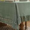 Vintage Coffee Table with Green Hollow Lotus Leaf Edge Lace Tablecloth and Rectangular Dining Table Cloth