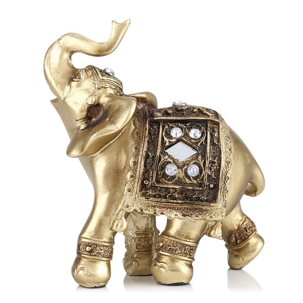 Lucky Charm Golden Elephant Statue Elephant S/M Elephant Ornament Lifelike Detail Resin Feng Shui Elephant Decoration Gift
