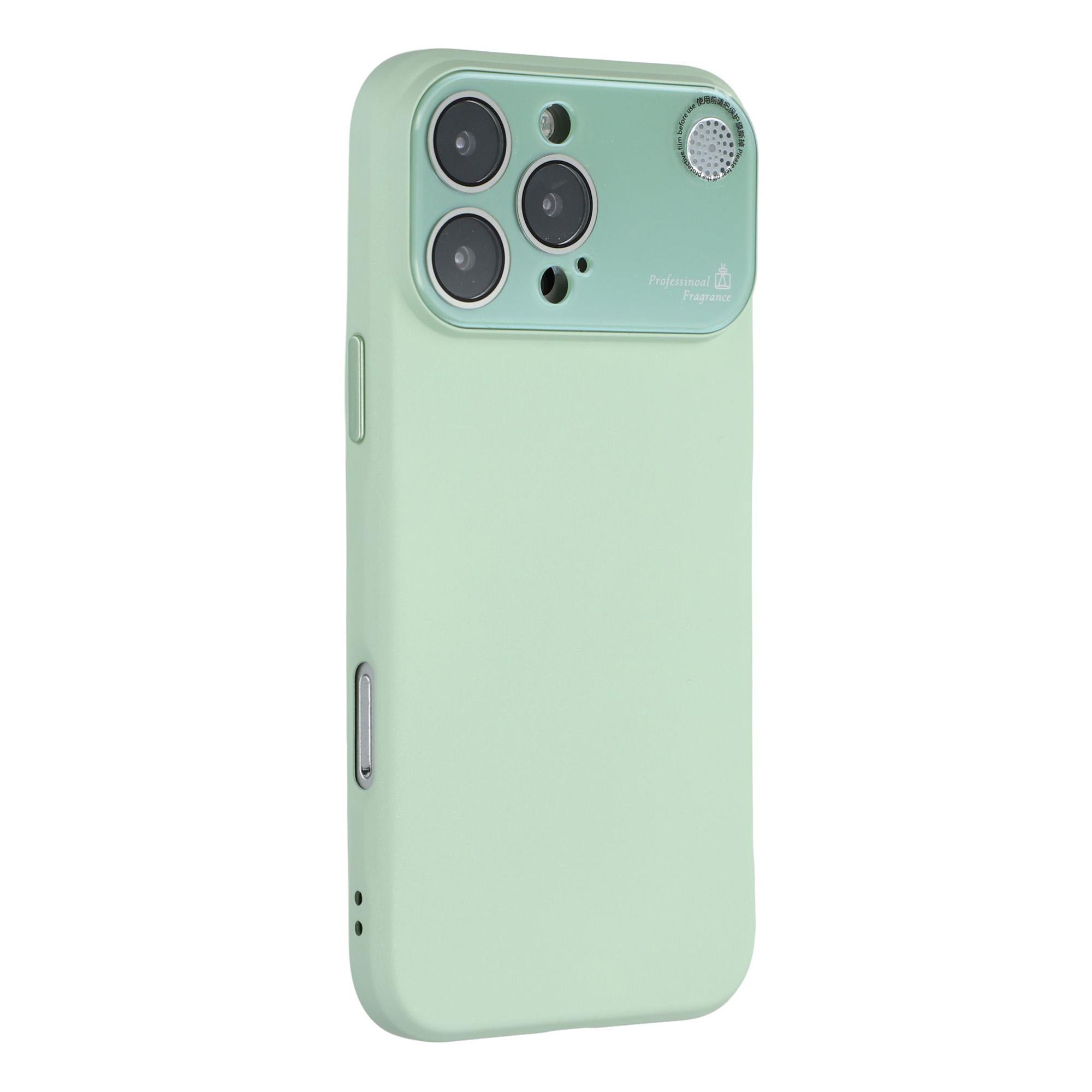 

For iPhone 16 Pro Case Large Camera Window Liquid Silicone Aromatherapy Phone Cover Matcha Green