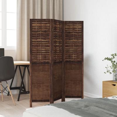 3 Piece Room Divider Dark Brown Solid Paulownia Wood