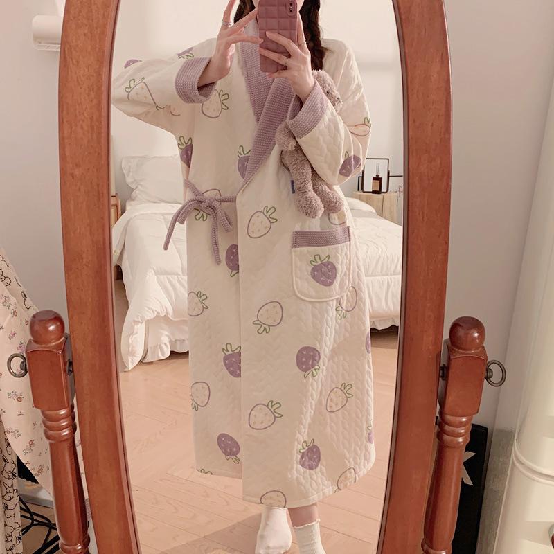 New Style Air Cotton Maternity Nursing Nightdress – Long Sleeve, Suitable for Autumn/Winter, Perfect for Postpartum/Breastfeeding