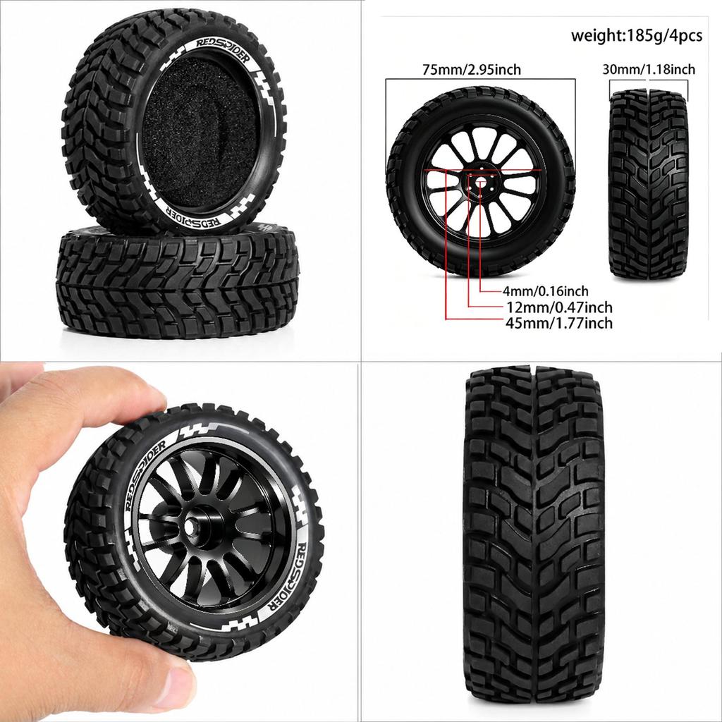 RS Red Spider Remote Control Racing Car with 0D-70mm Traction Tires and 12-Spoke Metal Wheels (Black, Model RS603)