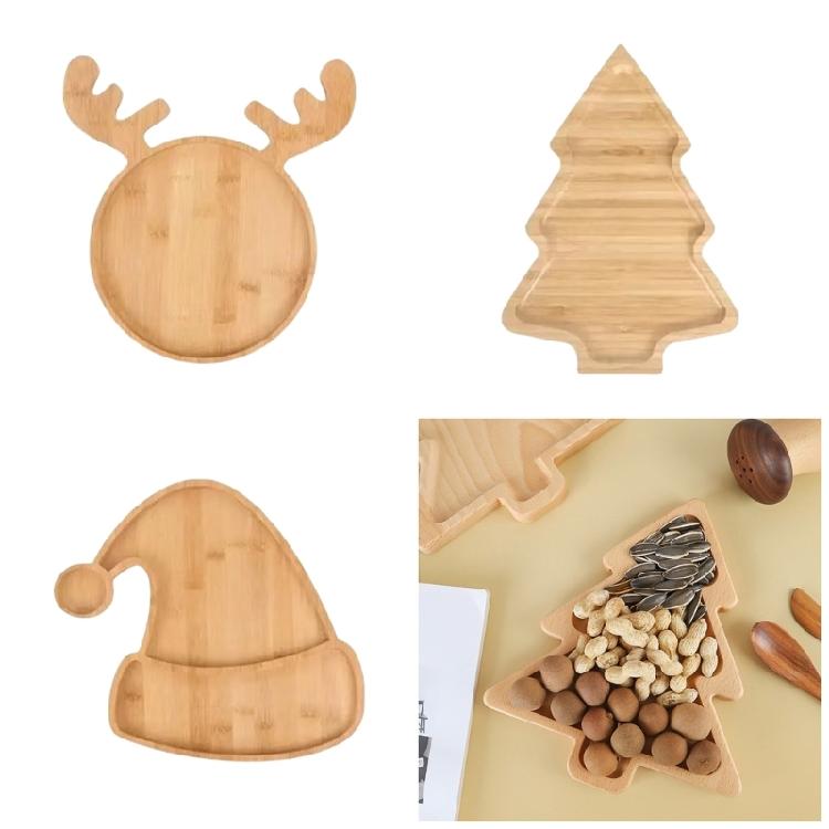 Wood Christmas Serving Plate Multipurpose Snacks Dessert Dish for Holiday Dining Festival Home Decoration Platter