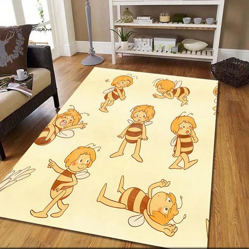 Maya the Bee Flannel Pattern Square Carpet,Area Rug,Carpet Rug for Living Room Bedroom Sofa Playroom Decor,Non-slip Floor Mat