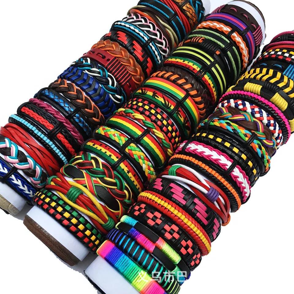 Mixed Color Handmade Braided Leather Bracelets - Set of 100 Pieces, Hot Selling with Cross-border Popularity