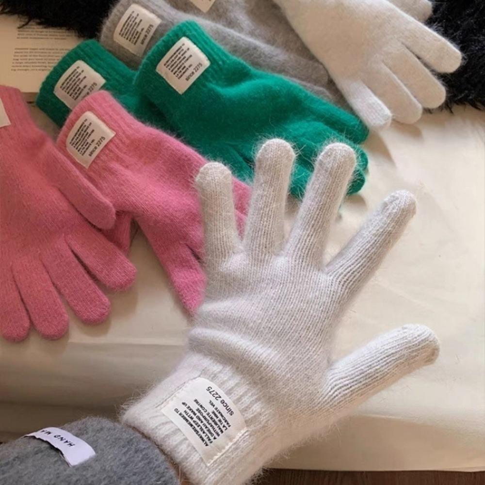 Full Finger Touch Screen Knitted Gloves Candy Colors Warm Riding Gloves  Men and Women