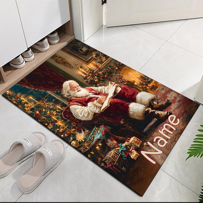 Custom Name Christmas Santa Claus Printed Carpet, for Office Chair Living Room Bedroom Kitchen Room Decor Gifts.