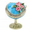 Heart Egg Trinket Box Rose Artificial Pearls Rhinestones Decorative Enamel Jewelry Box for Ring Earring Storage Blue