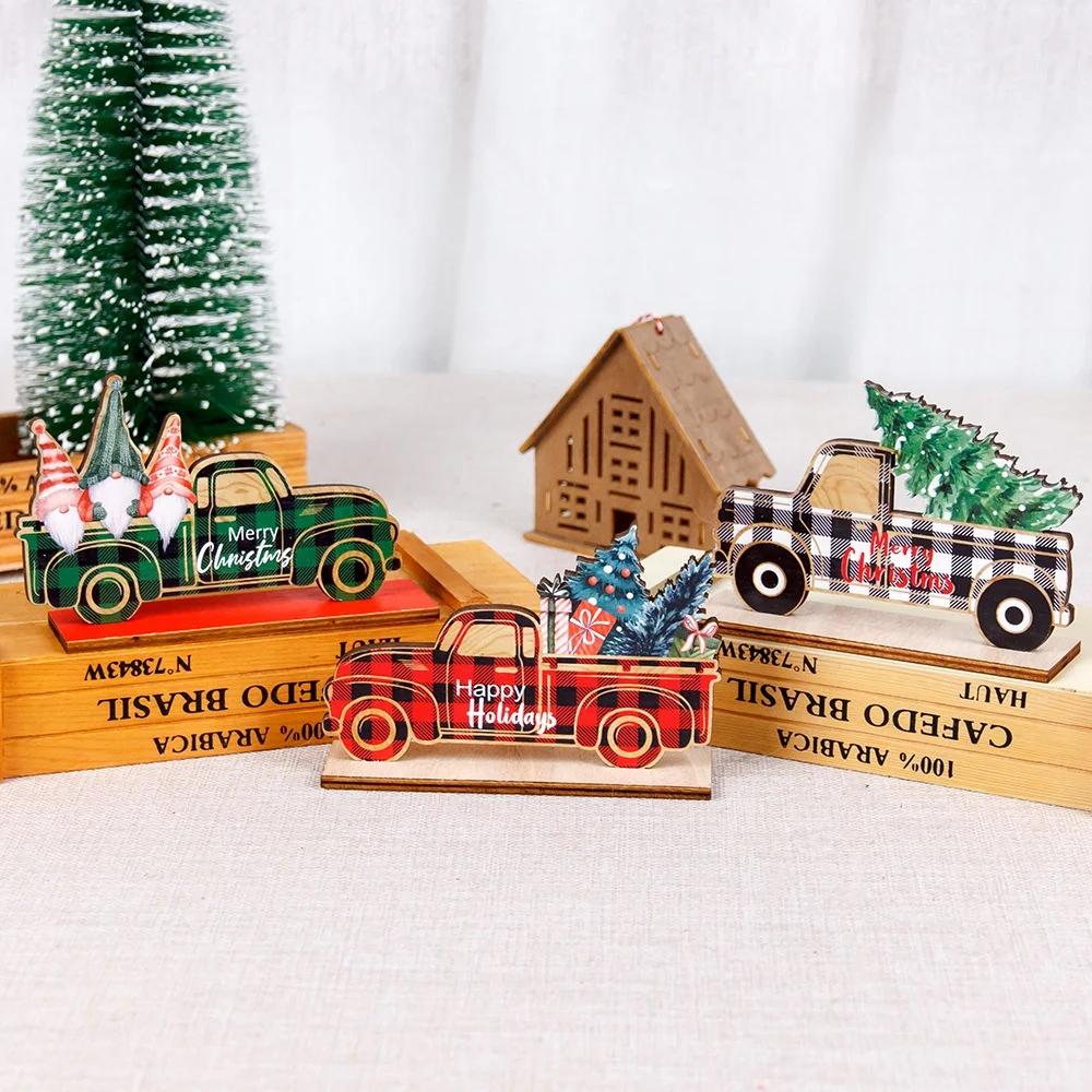 Christmas Decorations Wooden Car Lattice Style Pick-up Truck Desktop Decorations Christmas Wooden Decorations