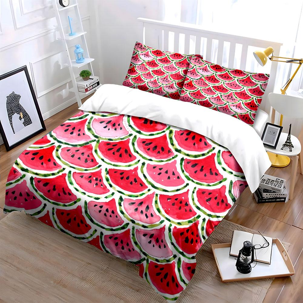 Watermelon Pattern Decorative Set Bedding Set with 1 Duvet Cover 2 Pillowcases Single Double King Queen, Gift