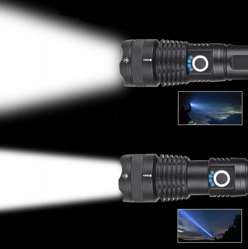 LED tactical flashlight, rechargeable, powerful, survival, forest, as a gift