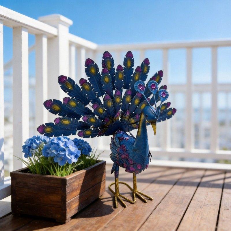 3D Iron Peacock Floor Ornament for Garden, Balcony, Home Decor - Light Luxury Creative Landscape Craft
