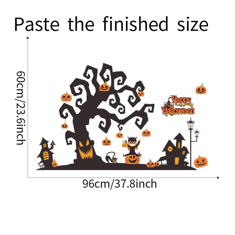 Halloween Cartoon Devil Tree Window Stickers Removable Self-adhesive Decor for Home Party Shopwindow Jack O'lantern PVC Stickers