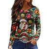 Women's Fashion Hem Slit Casual Christmas Printed Round Neck Long Sleeve Top