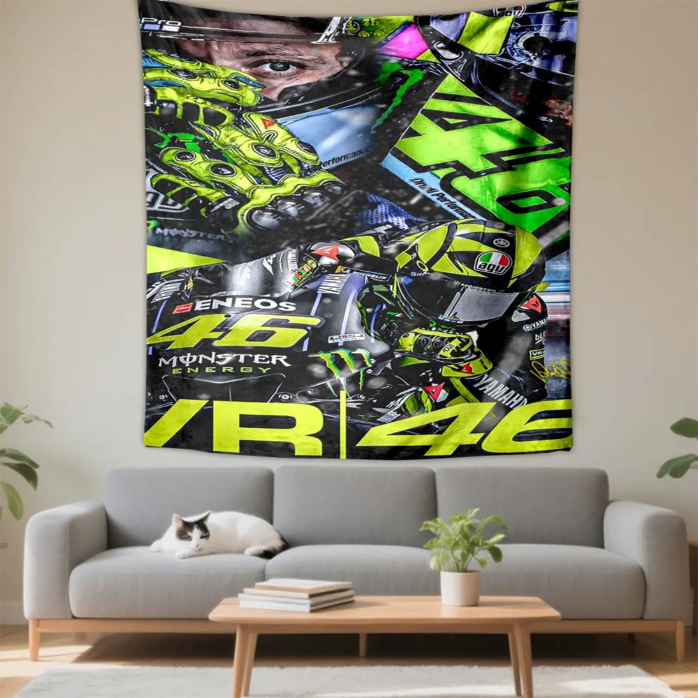 Tapestry Valentino Rossi VR46 Yamaha Neon Yellow Green Rider Closeup Poster Wall Hanging for Bedroom Decor
