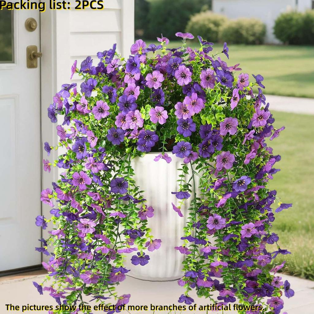 2pcs UV Resistant Mixed Color Hanging Faux Flowers Plants Realistic Silk-Like Spring Summer Outdoor Decor for Home Patio Garden