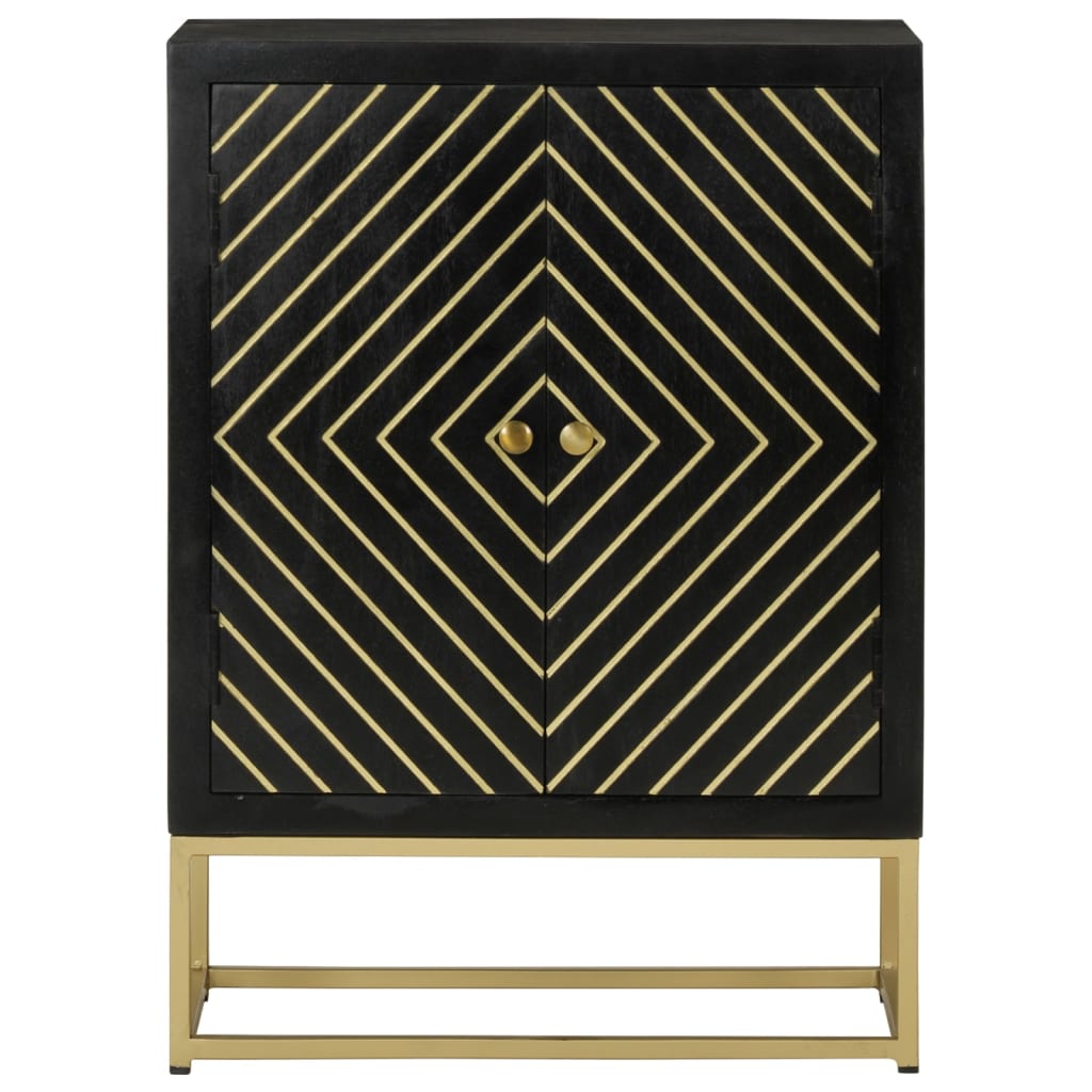 Vidaxl Cabinet With 2 Doors, Black-Gold, 55X30X75 Cm, Mango Wood