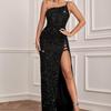 One-Shoulder Spaghetti Strap Sequin Evening Dress with Slit - Sexy Backless Design for Prom, Parties & Bridesmaids