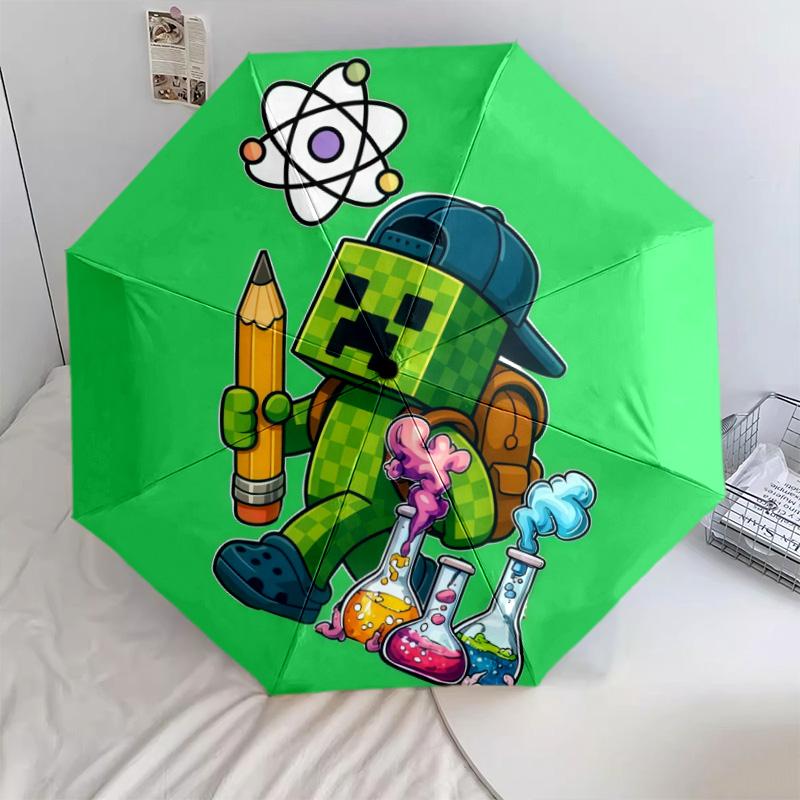 Minecraft Zombiepattern, automatic folding umbrella, portable and foldable design, 8 ribs, a Christmas or birthday gift.