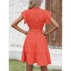 Women Polka Dot Ruffle Short Sleeve Lace Up A Line Casual Vacation Dress