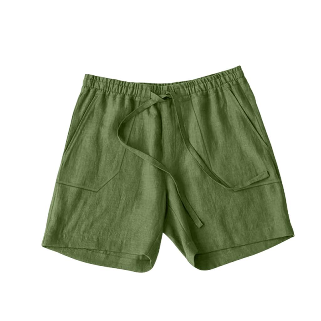 Men's Summer Cotton And Hemp Shorts Draw Rope Elastic Waist Solid Color Breathable Beach Five Minute Casual Medium Pants