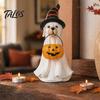 Niche sezónní dekorace Halloweenská figurka psa ducha, Dýňová pryskyřičná socha s čarodějnickým kloboukem, Roztomilá stolní dekorace Štěňata Ozdoby pro předsíň Bar Okno