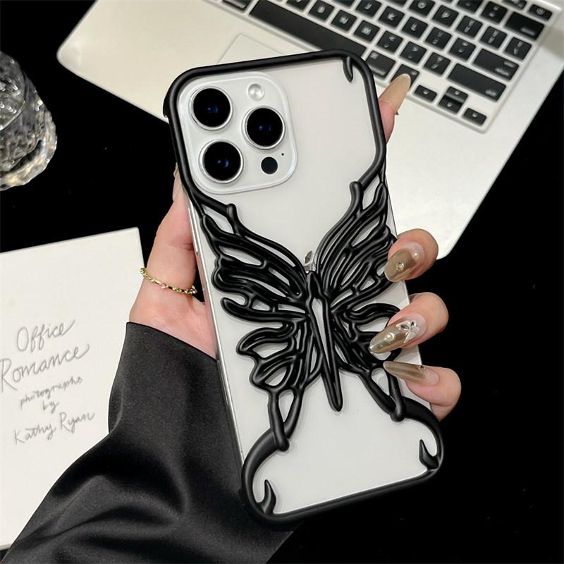 

3D Чехол для телефона с полым узором бабочки для отвода тепла для iPhone 17 Air 16 15 14 13 12 11 Pro Max Plus Матовая гальванизированная твердая задняя крышка iPhone 17 Pro Max матовый черный