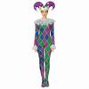 Harlekin Spaßmacher Clown Bodysuit, 3D Diamantdruck Jumpsuit, Halloween Karneval Cosplay Party Kostüm für Damen
