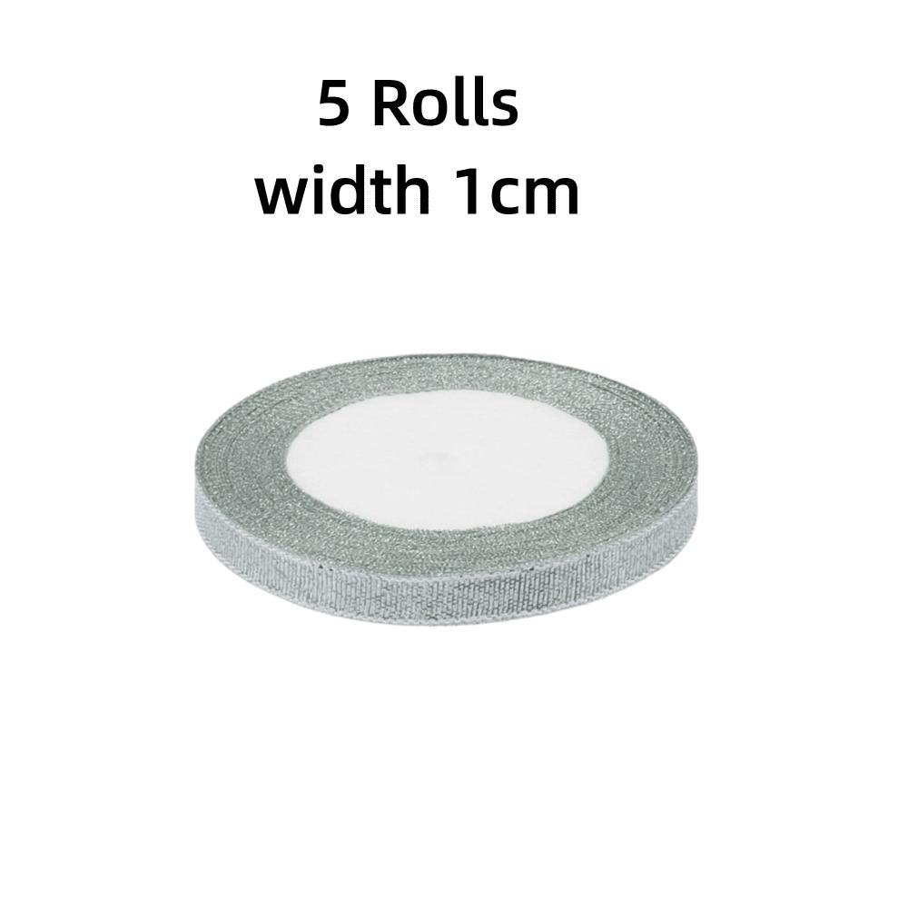 DIY 5 Rolls Satin Ribbon Glitter Gold Silver Gift Packaging Ribbon Organza Ribbon Craft Supplies