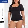 Women Plus Size Short Sleeve Seamless Tummy Control Body Shaper Shapewear Top