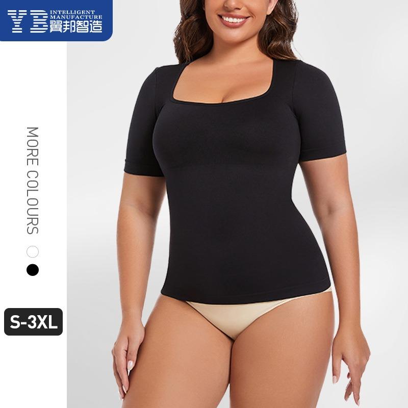 Women Plus Size Short Sleeve Seamless Tummy Control Body Shaper Shapewear Top