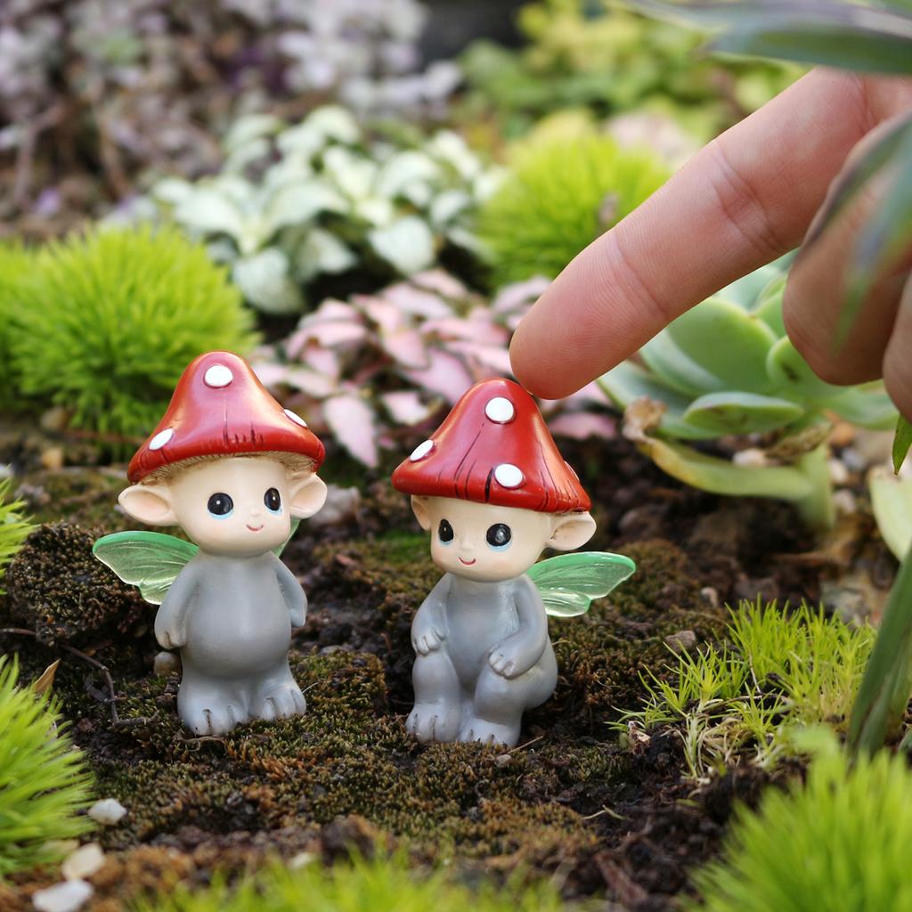 2-tlg. Leuchtende Flügel Pilz-Elfen, Garten Bonsai Pilz-Elfen-Ornament, Harz-Handwerk