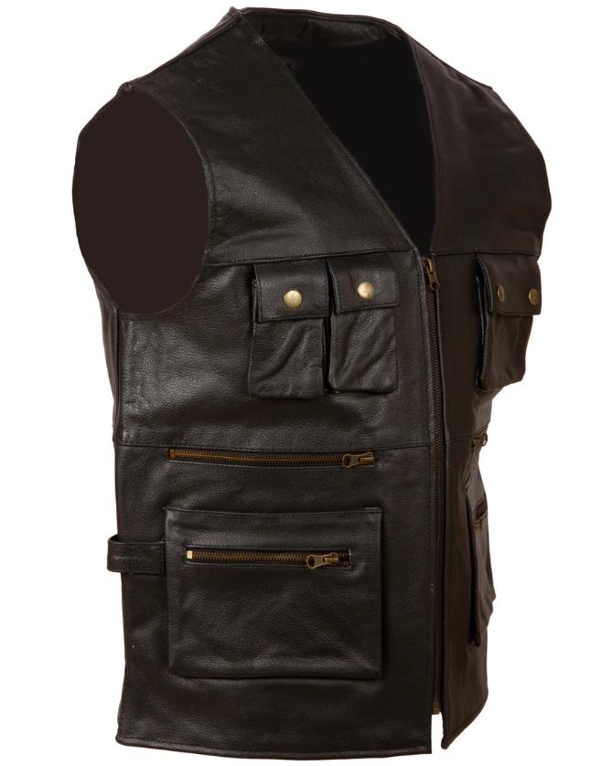 AVIATRIX Men's Real Leather Travel Outdoor Waistcoat (TJUP) - Black