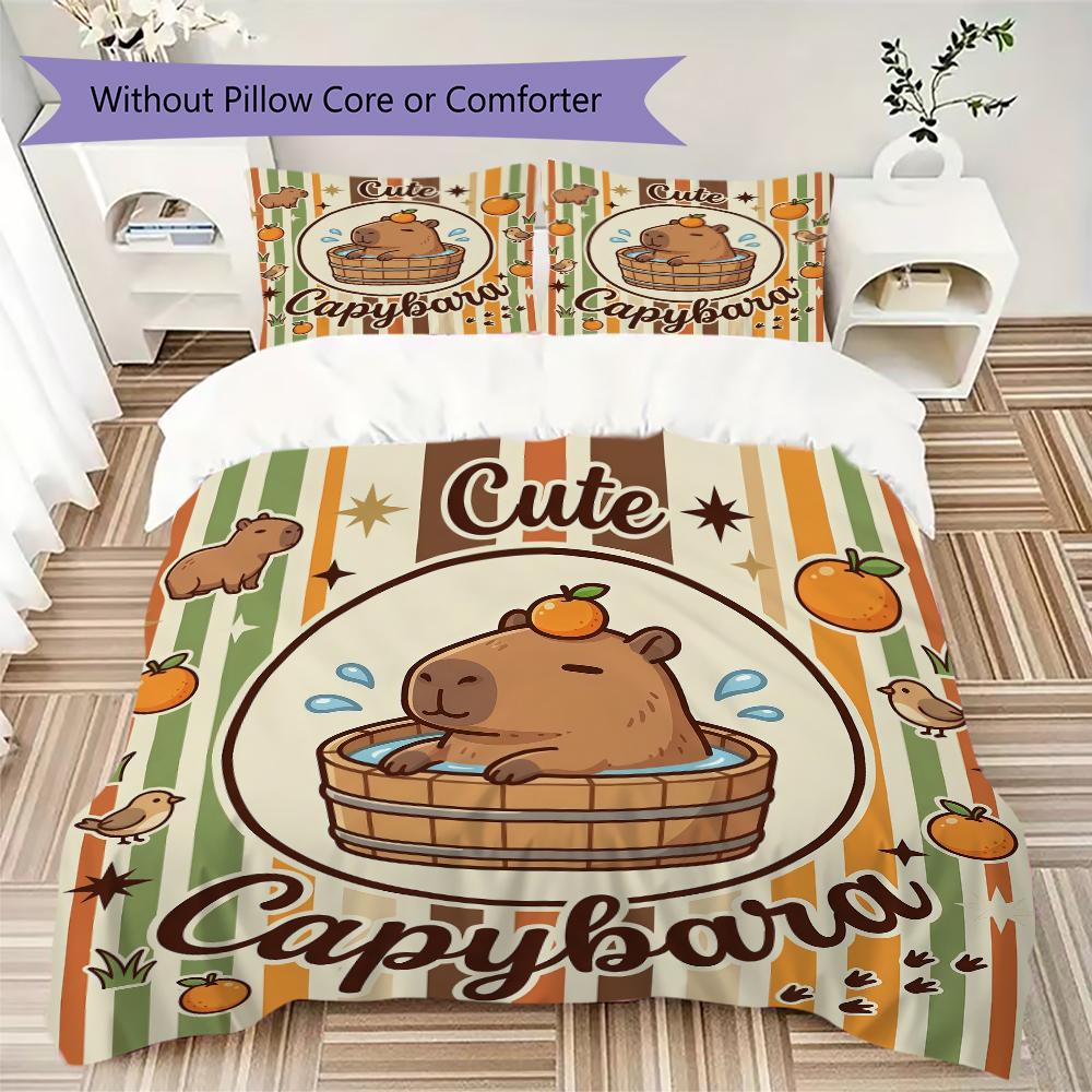Capybara Pattern Bedding uilt Set uilt Cover Pillowcase Home Decoration Birthday Gift (1 * duvet cover + 2 * pillowcase without core)