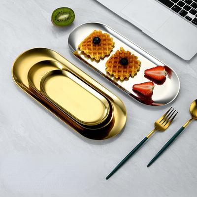 Nordic Style Snack Dish Bread Cake Dessert Plate Golden Stainless Steel Oval BBQ Plate Korean Cuisine Tableware Fruit Tray