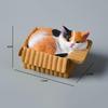 Resin Napping Cat In Box Figurine Cute Kawaii Desktop Ornament for Car Dashboard Bedroom Living Room Decor