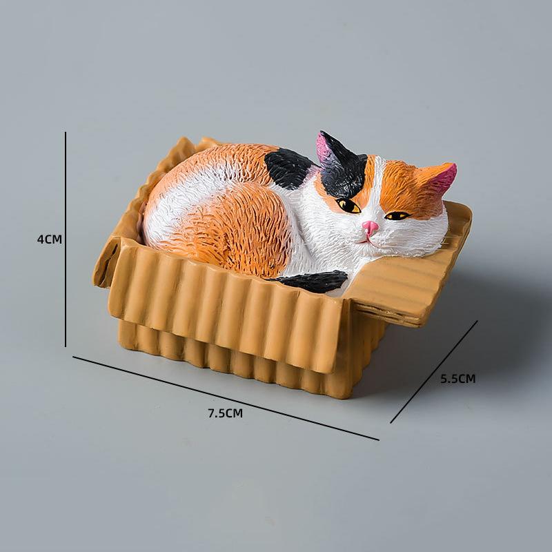 Resin Napping Cat In Box Figurine Cute Kawaii Desktop Ornament for Car Dashboard Bedroom Living Room Decor