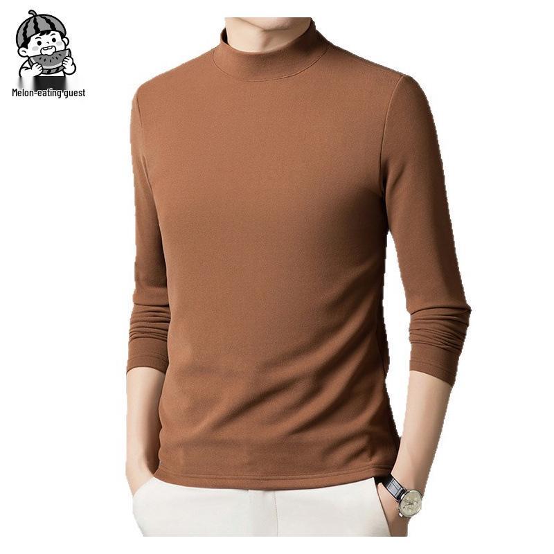 2025 Men's Base Layer Shirt: Silk Wool, German Velvet, Half-High Collar, Thickened Sweatshirt